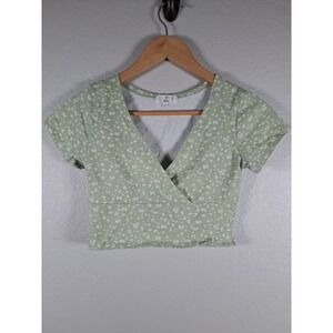 Ivy + Main Sage Green Floral Surplice V-Neck Crop Top Medium